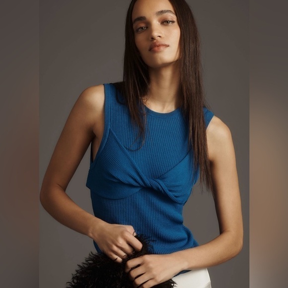 NWT Pilcro Sheer Twist Detail Sweater in Blue - Picture 1 of 15